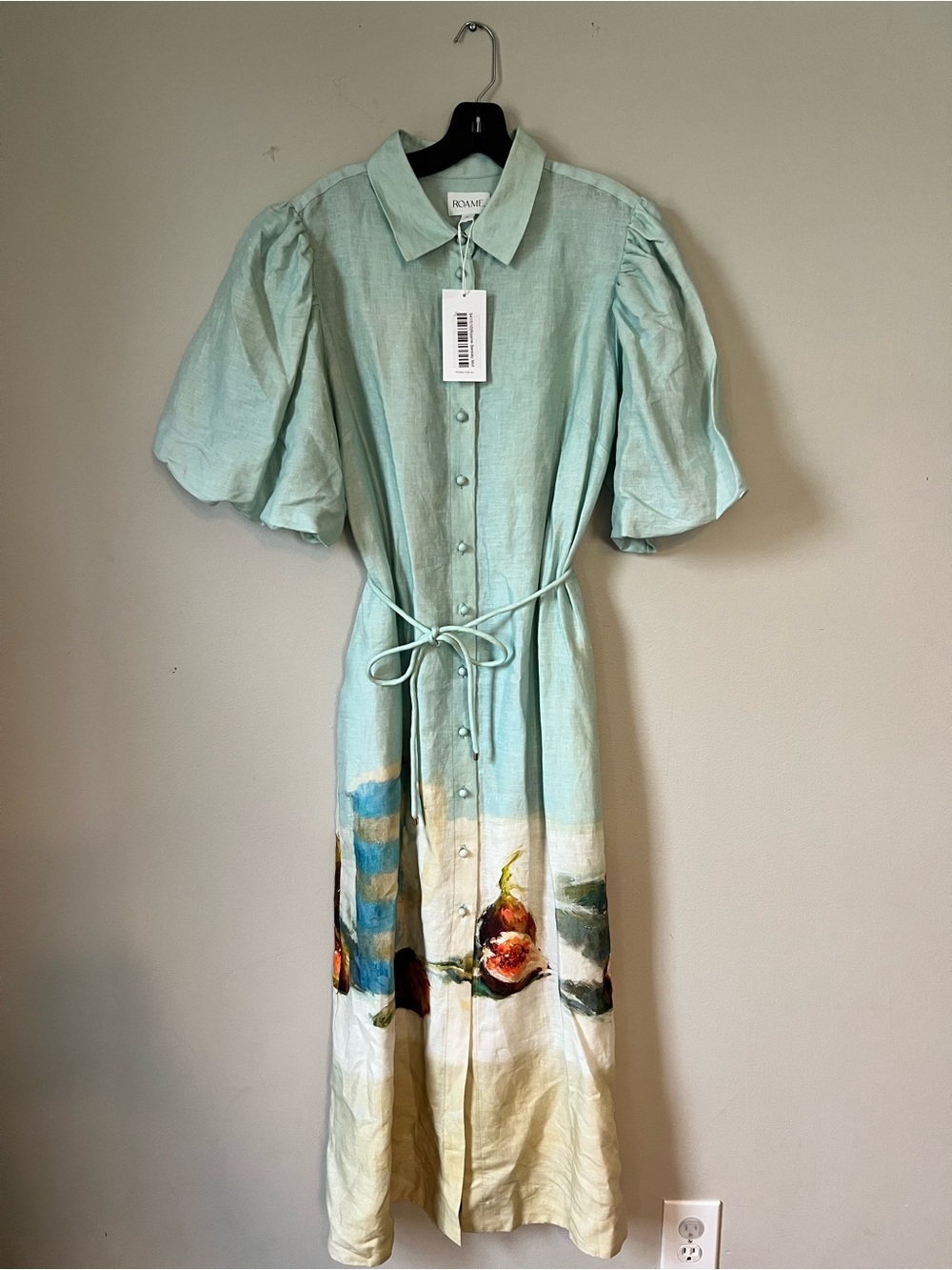 ROAM Mint Green Button-Front Midi Dress with Painted Hem Detail